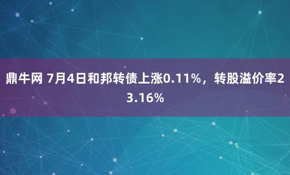 鼎牛网 7月4日和邦转债上涨0.11%，转股溢价率23.16%